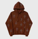 UNKNOWN HOODIE BROWN RHINESTONE CROSS