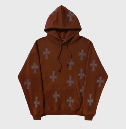 UNKNOWN HOODIE BROWN RHINESTONE CROSS