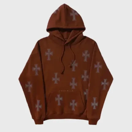 UNKNOWN HOODIE BROWN RHINESTONE CROSS h