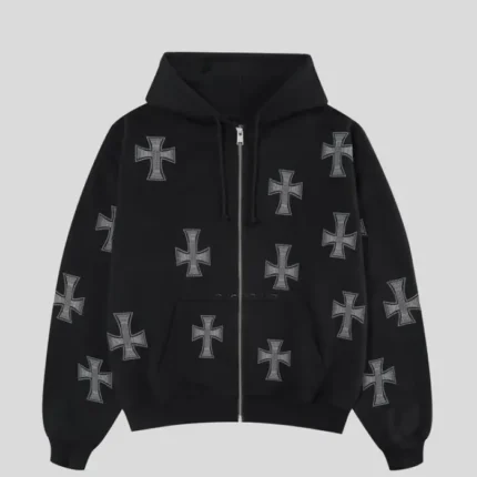 Unknown London Black White Rhinestone Hoodie