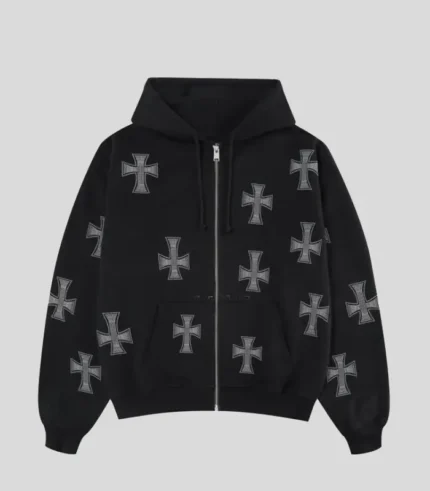 Unknown London Black White Rhinestone Hoodie